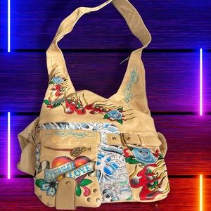 Vintage Ed Hardy Very RARE Embroidered n rhinestone Crossbody Purse.